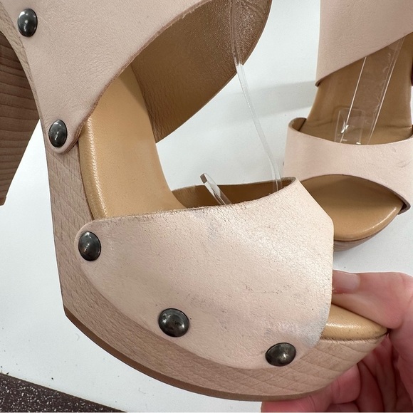 Sergio Rossi heels size 7.5 bone light pink Italian leather wooden platforms - Picture 8 of 14